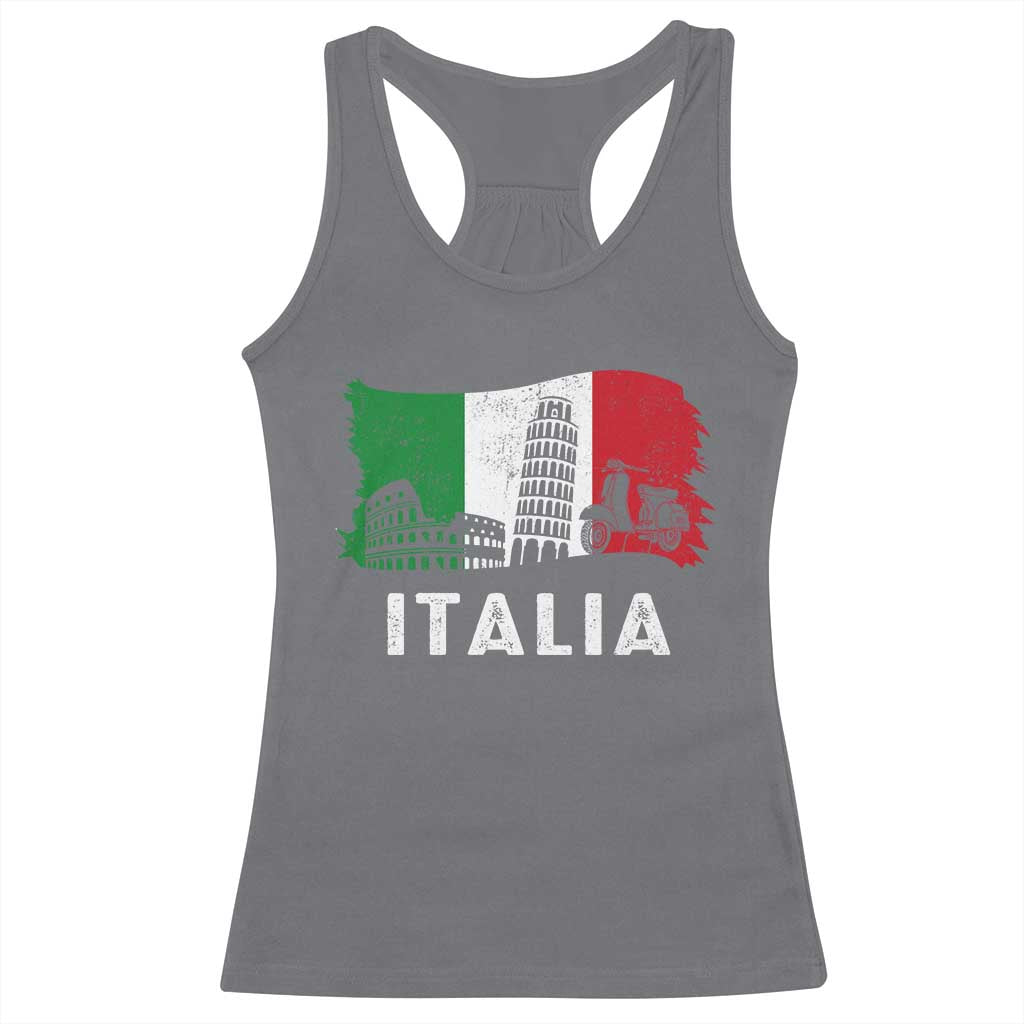 Italian Flag Racerback Tank Top Distressed Style Pisa Tower Colosseum Classic Scooter TS10 Charcoal Print Your Wear