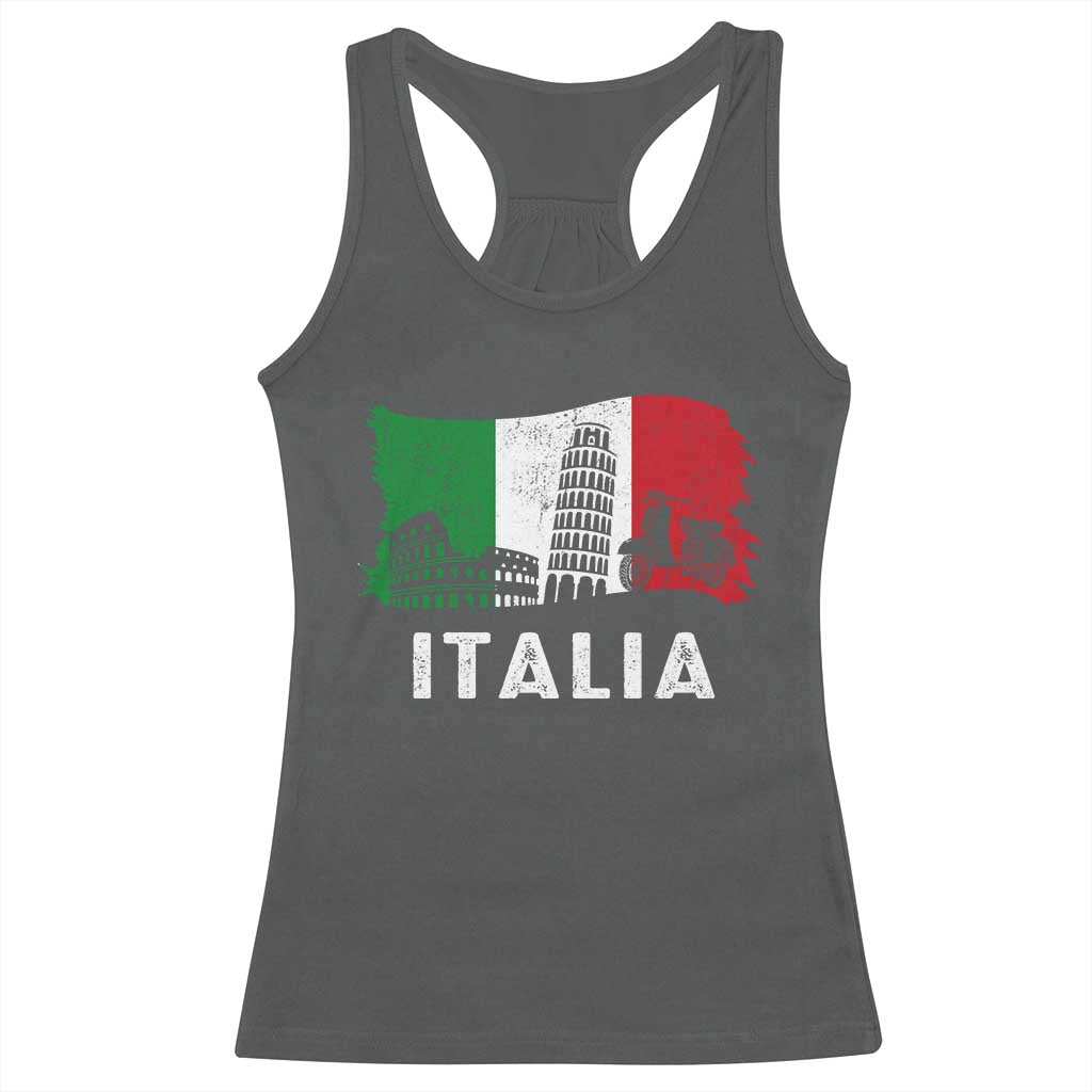 Italian Flag Racerback Tank Top Distressed Style Pisa Tower Colosseum Classic Scooter TS10 Dark Heather Print Your Wear