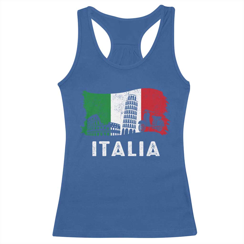 Italian Flag Racerback Tank Top Distressed Style Pisa Tower Colosseum Classic Scooter TS10 Royal Blue Print Your Wear