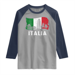 Italian Flag Raglan Shirt Distressed Style Pisa Tower Colosseum Classic Scooter TS10 Sport Gray Navy Print Your Wear