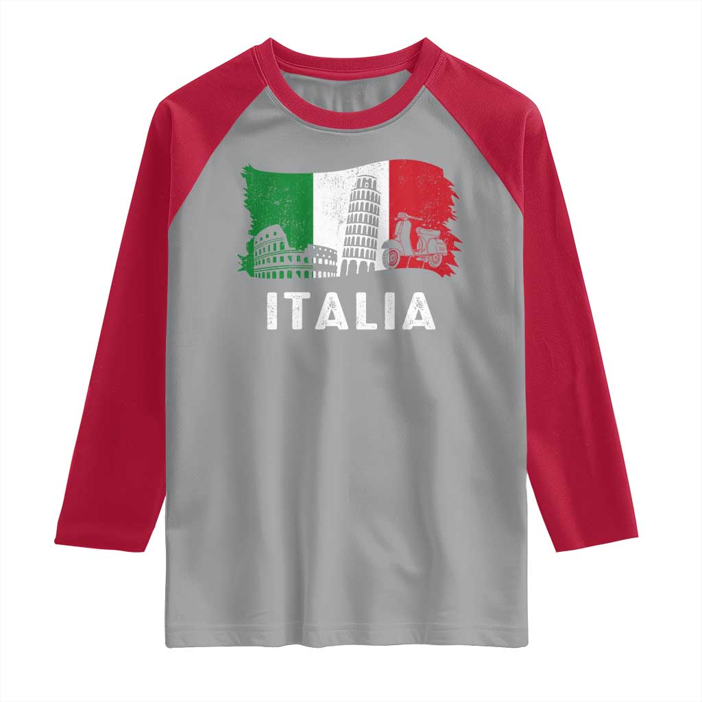 Italian Flag Raglan Shirt Distressed Style Pisa Tower Colosseum Classic Scooter TS10 Sport Gray Red Print Your Wear