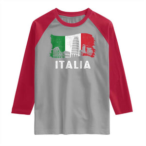 Italian Flag Raglan Shirt Distressed Style Pisa Tower Colosseum Classic Scooter TS10 Sport Gray Red Print Your Wear