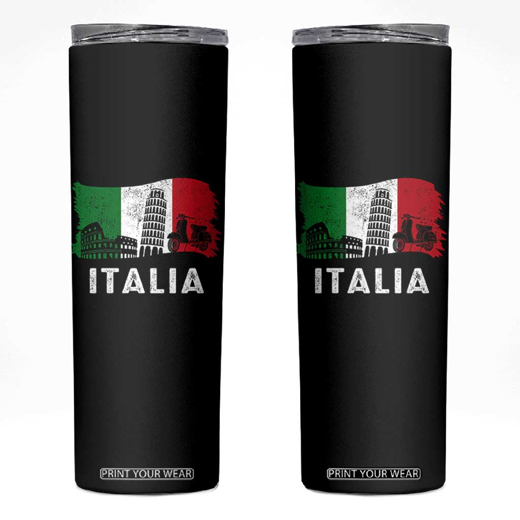 Italian Flag Skinny Tumbler Distressed Style Pisa Tower Colosseum Classic Scooter TS10 Black Print Your Wear