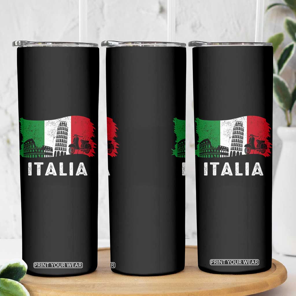 Italian Flag Skinny Tumbler Distressed Style Pisa Tower Colosseum Classic Scooter TS10 Print Your Wear