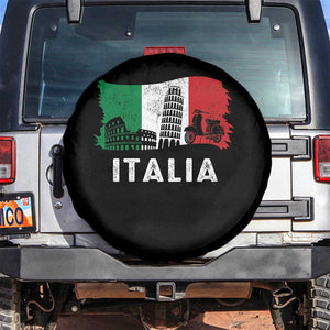Italian Flag Spare Tire Cover Distressed Style Pisa Tower Colosseum Classic Scooter TS10 No hole Black Print Your Wear