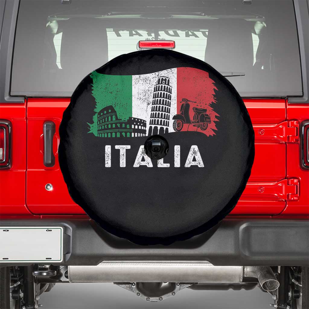 Italian Flag Spare Tire Cover Distressed Style Pisa Tower Colosseum Classic Scooter TS10 Black Print Your Wear