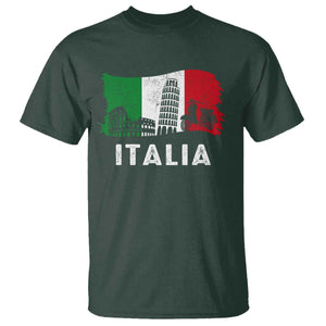Italian Flag T Shirt Distressed Style Pisa Tower Colosseum Classic Scooter TS10 Dark Forest Green Print Your Wear