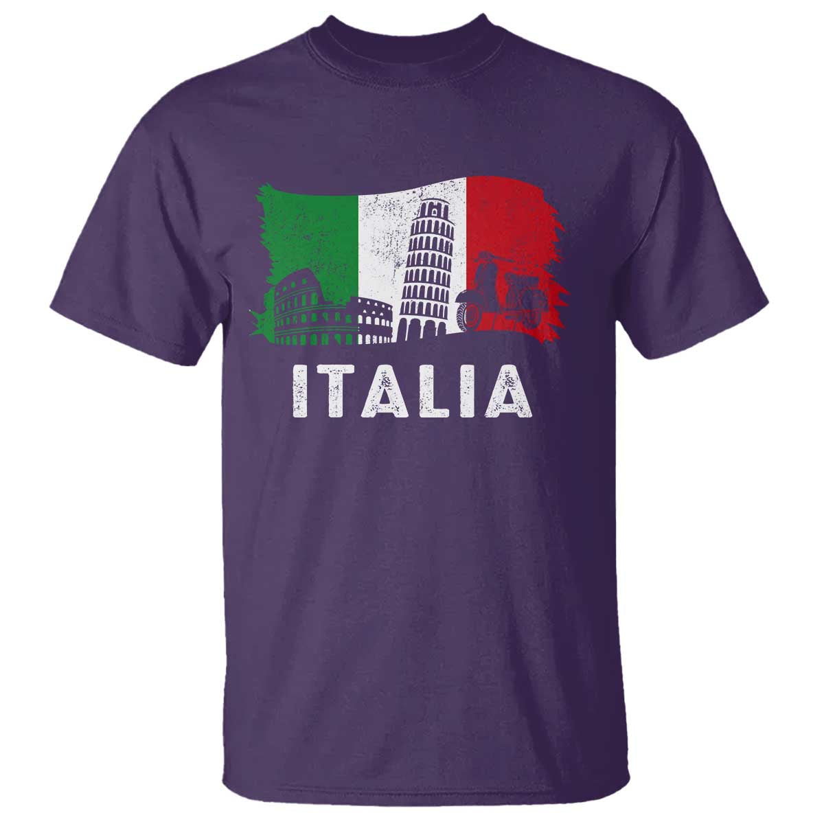 Italian Flag T Shirt Distressed Style Pisa Tower Colosseum Classic Scooter TS10 Purple Print Your Wear