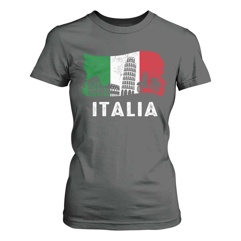 Italian Flag T Shirt For Women Distressed Style Pisa Tower Colosseum Classic Scooter TS10 Dark Heather Print Your Wear