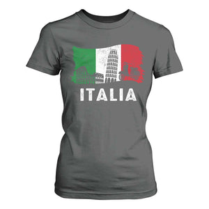Italian Flag T Shirt For Women Distressed Style Pisa Tower Colosseum Classic Scooter TS10 Dark Heather Print Your Wear