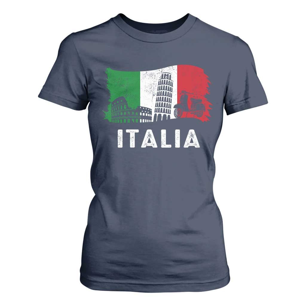 Italian Flag T Shirt For Women Distressed Style Pisa Tower Colosseum Classic Scooter TS10 Navy Print Your Wear