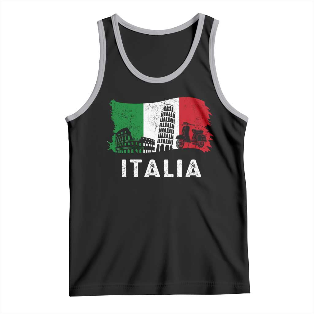 Italian Flag Tank Top Distressed Style Pisa Tower Colosseum Classic Scooter TS10 Black Athletic Heather Print Your Wear