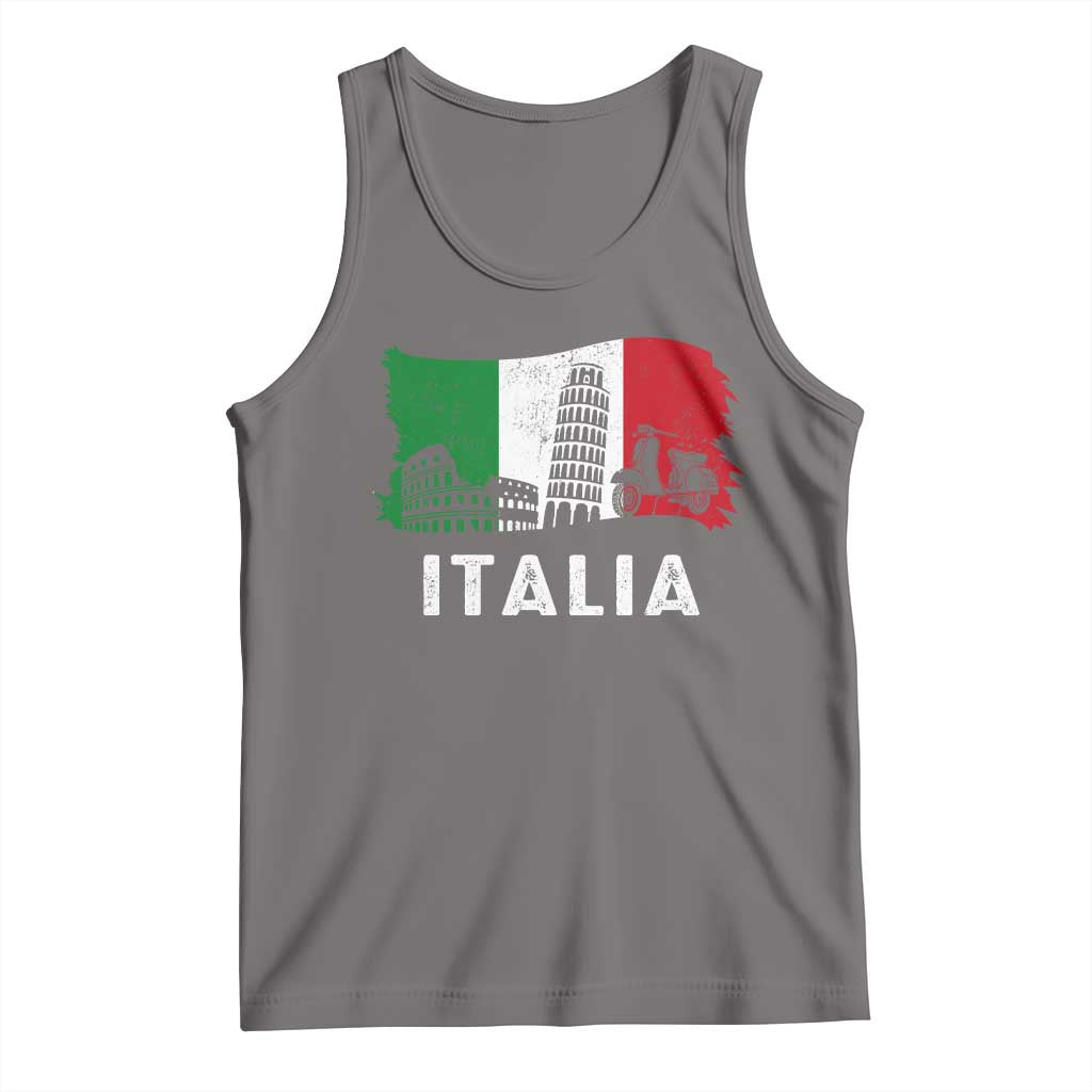Italian Flag Tank Top Distressed Style Pisa Tower Colosseum Classic Scooter TS10 Deep Heather Print Your Wear
