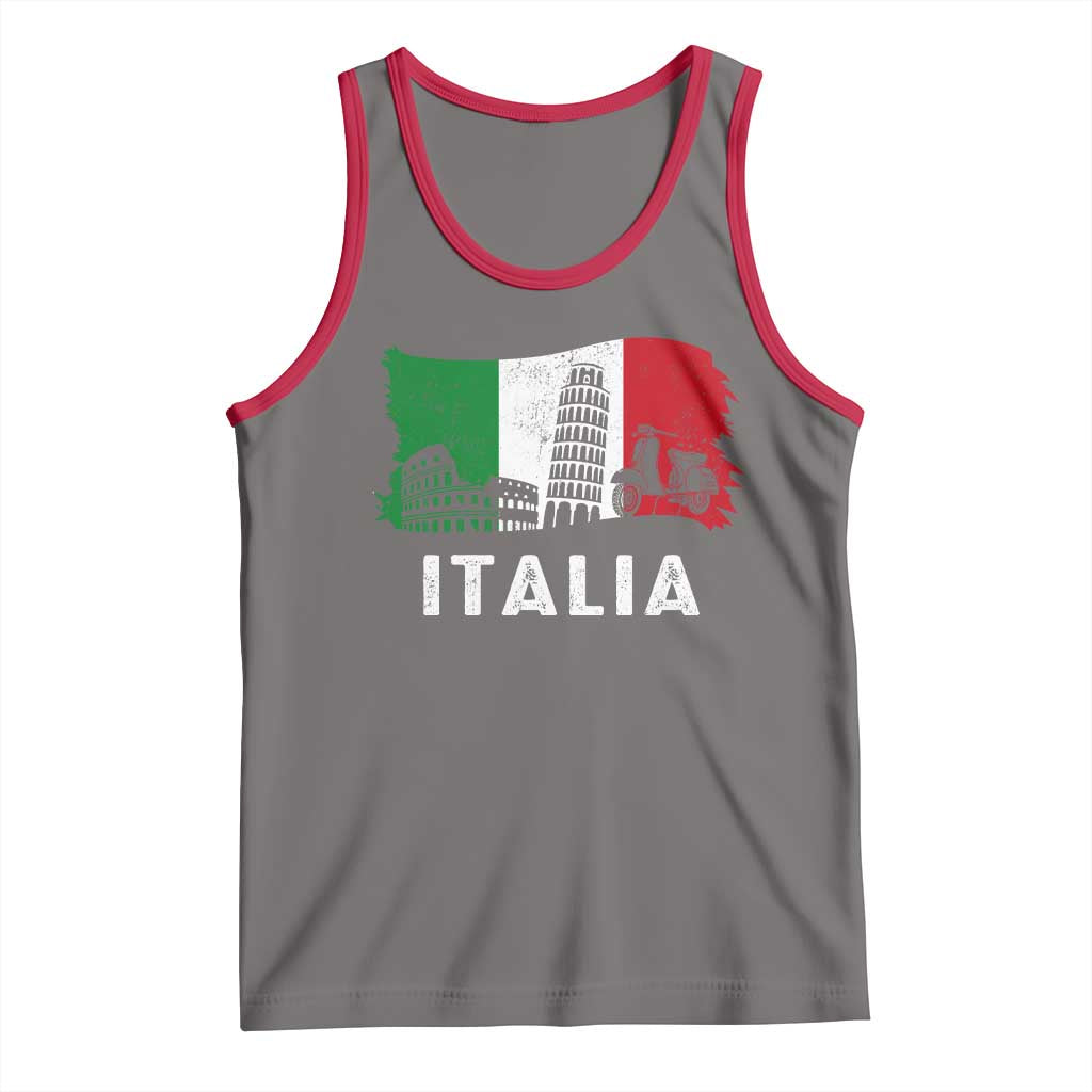 Italian Flag Tank Top Distressed Style Pisa Tower Colosseum Classic Scooter TS10 Deep Heather Red Print Your Wear