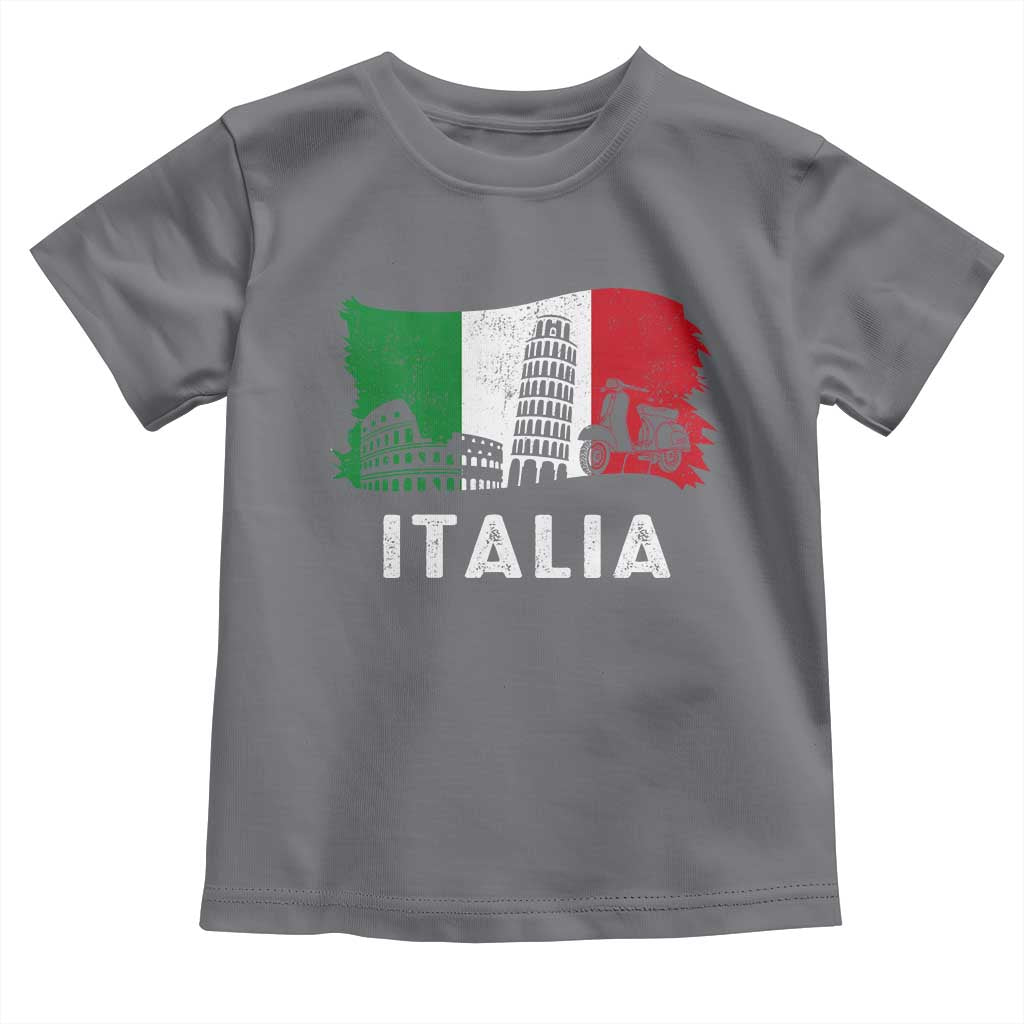 Italian Flag Toddler T Shirt Distressed Style Pisa Tower Colosseum Classic Scooter TS10 Charcoal Print Your Wear