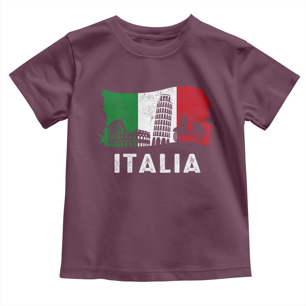 Italian Flag Toddler T Shirt Distressed Style Pisa Tower Colosseum Classic Scooter TS10 Maroon Print Your Wear