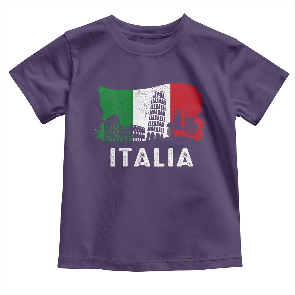 Italian Flag Toddler T Shirt Distressed Style Pisa Tower Colosseum Classic Scooter TS10 Purple Print Your Wear