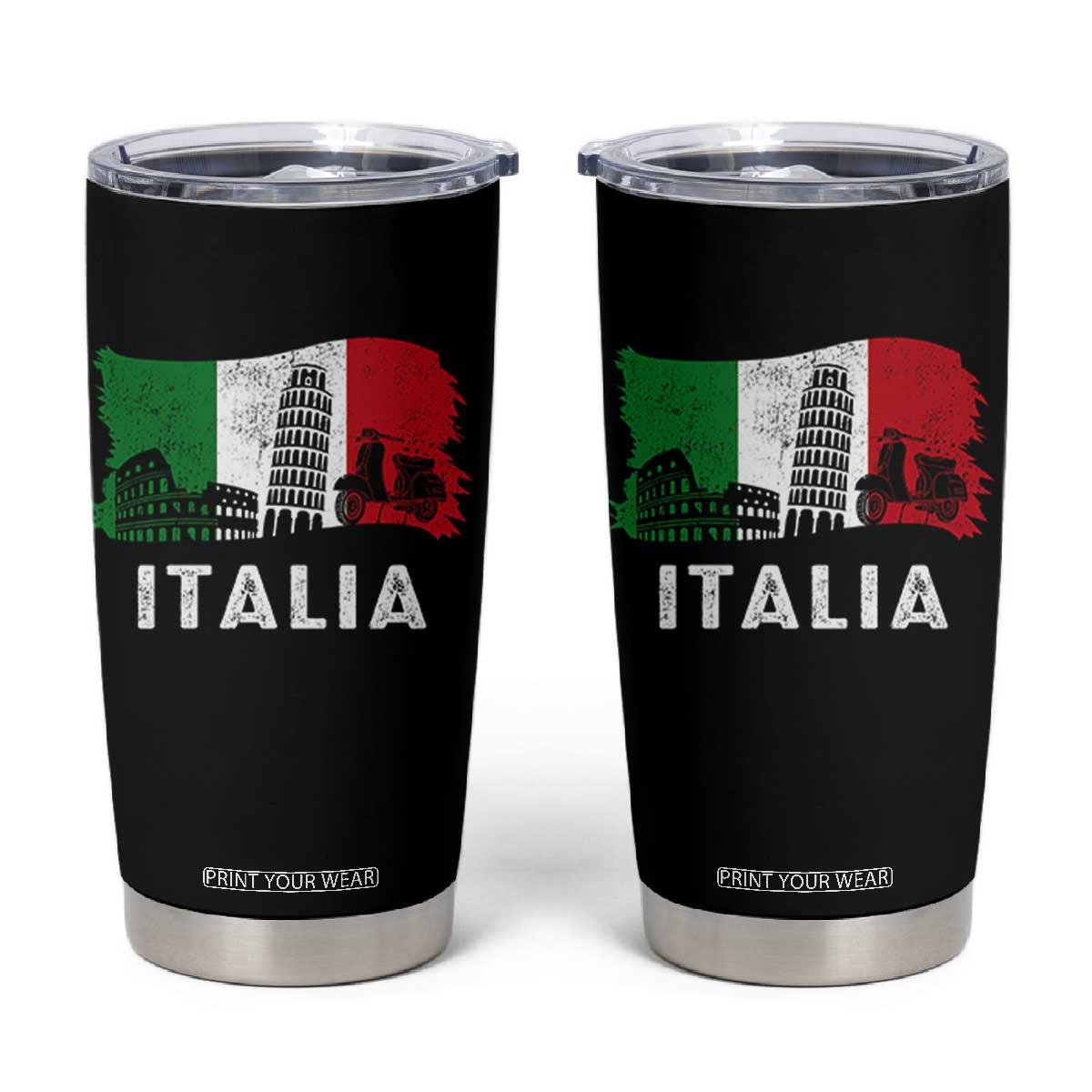Italian Flag Tumbler Cup Distressed Style Pisa Tower Colosseum Classic Scooter TS10 Black Print Your Wear
