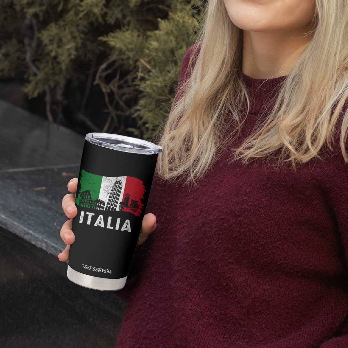 Italian Flag Tumbler Cup Distressed Style Pisa Tower Colosseum Classic Scooter TS10 Print Your Wear