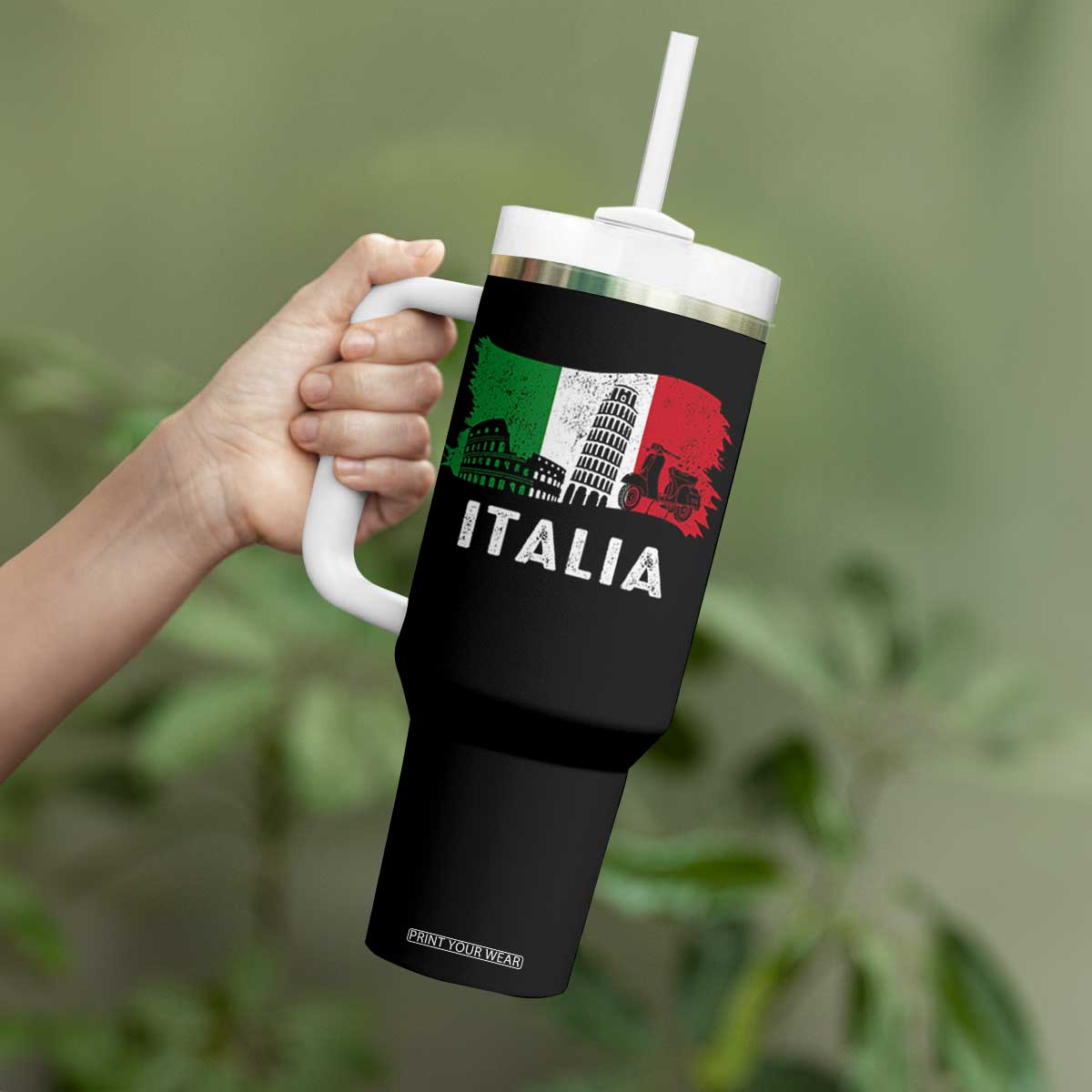 Italian Flag Tumbler With Handle Distressed Style Pisa Tower Colosseum Classic Scooter TS10 Print Your Wear