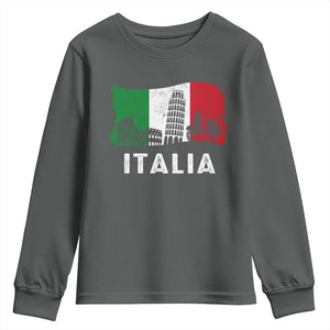 Italian Flag Youth Sweatshirt Distressed Style Pisa Tower Colosseum Classic Scooter TS10 Dark Heather Print Your Wear