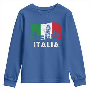 Italian Flag Youth Sweatshirt Distressed Style Pisa Tower Colosseum Classic Scooter TS10 Royal Blue Print Your Wear