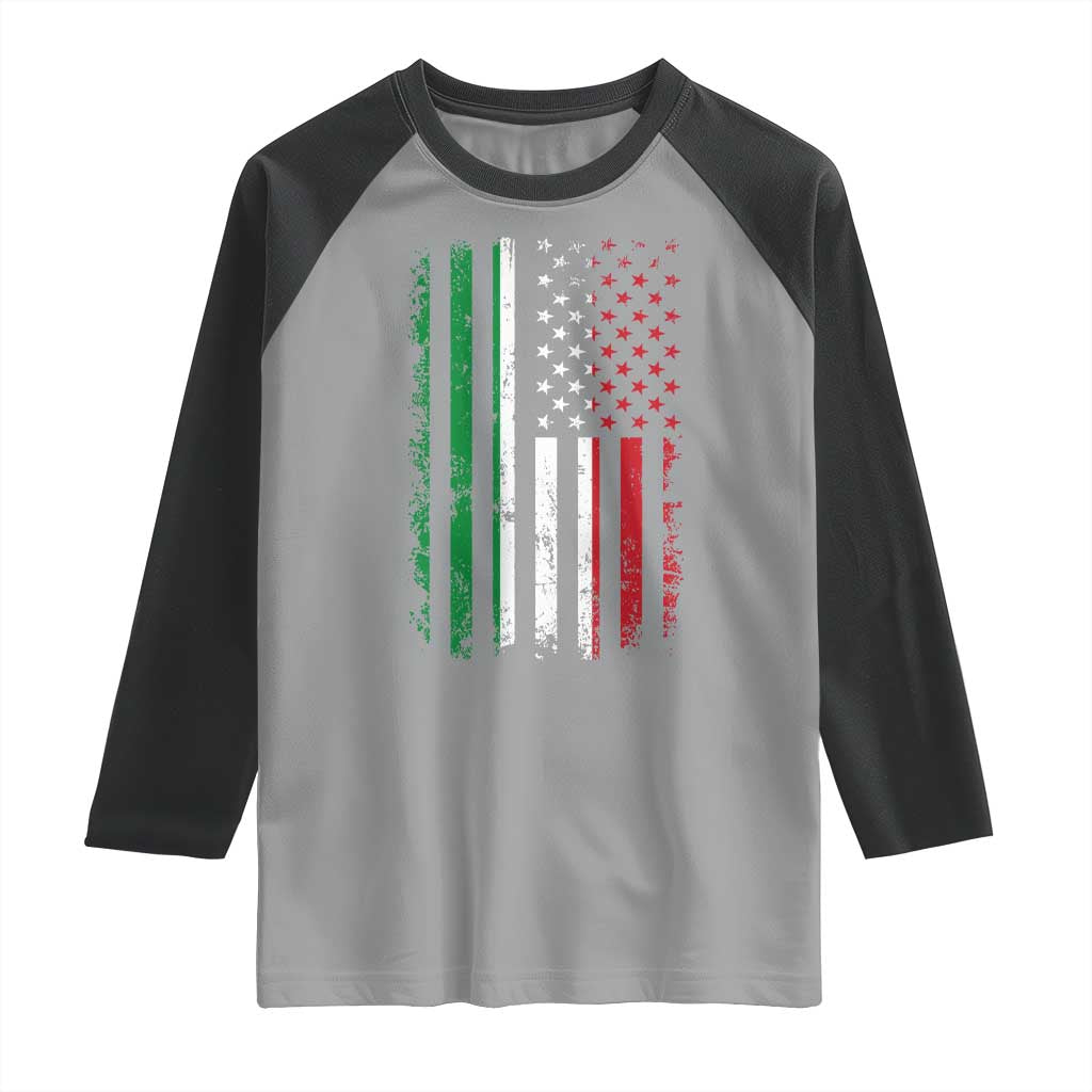 Italian American Flag Raglan Shirt Retro Italian Family Italy Flag TS10 Sport Gray Black Print Your Wear