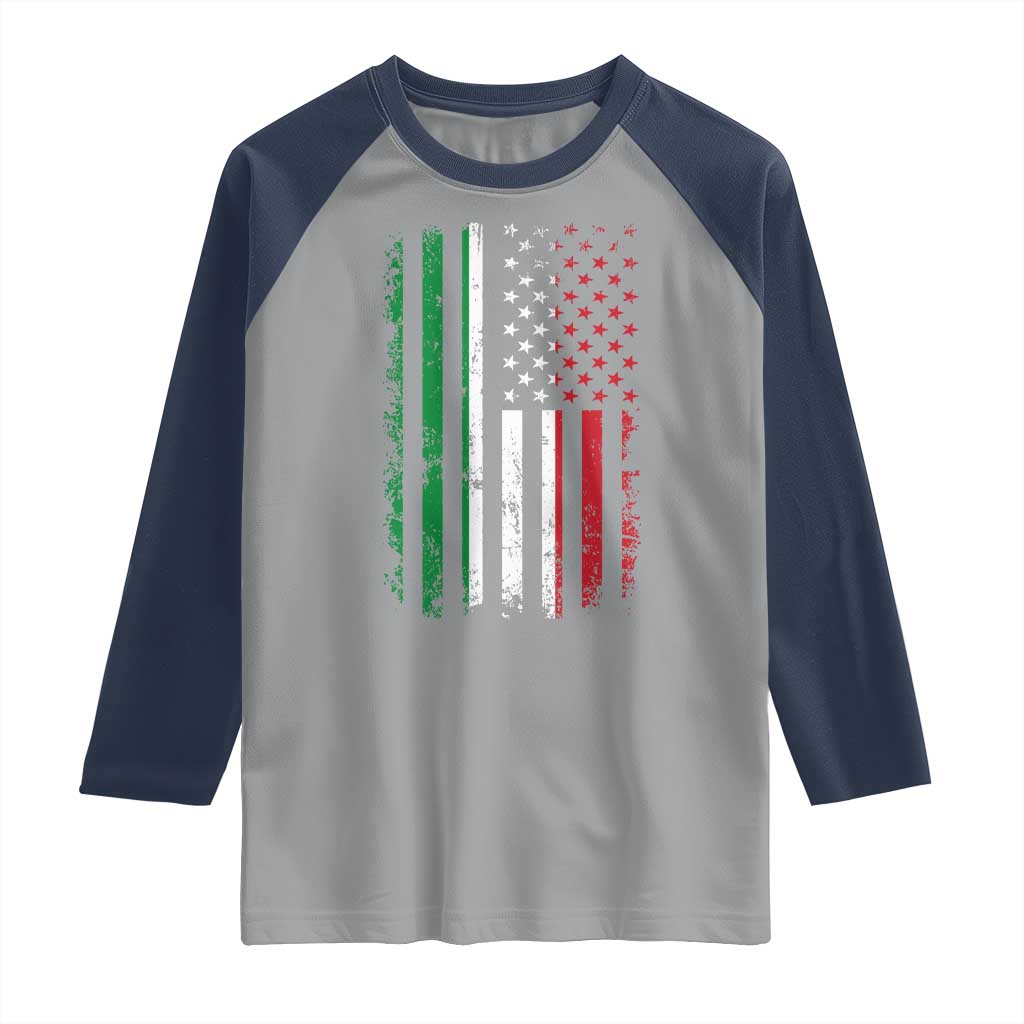 Italian American Flag Raglan Shirt Retro Italian Family Italy Flag TS10 Sport Gray Navy Print Your Wear