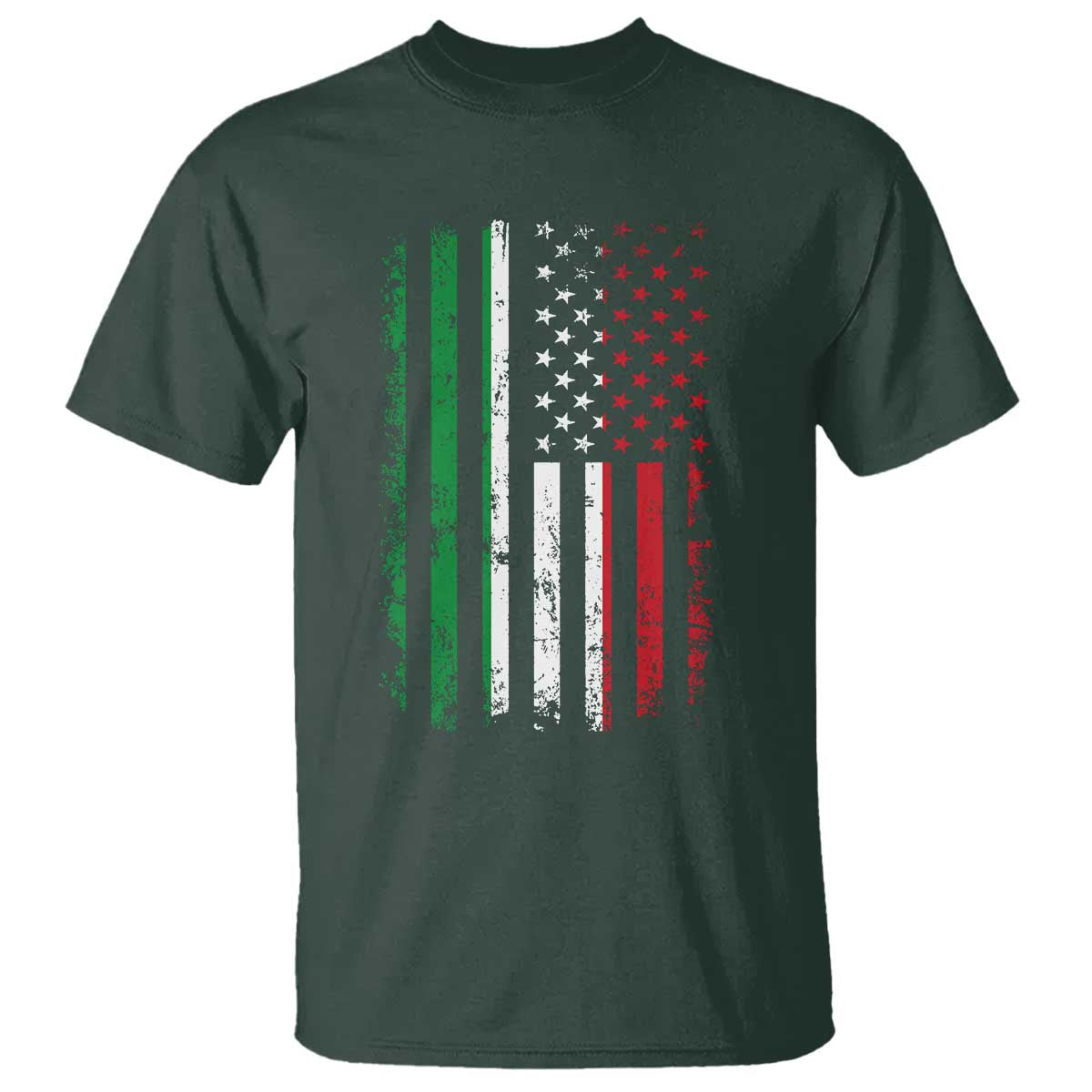 Italian American Flag T Shirt Retro Italian Family Italy Flag TS10 Dark Forest Green Print Your Wear