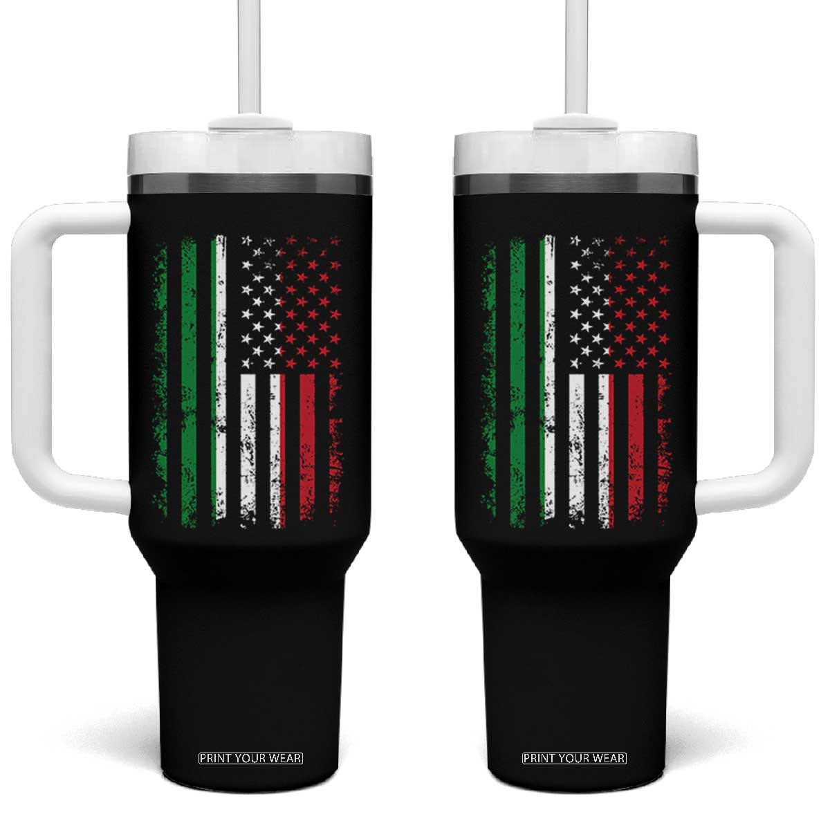 Italian American Flag Tumbler With Handle Retro Italian Family Italy Flag TS10 One Size: 40 oz Black Print Your Wear