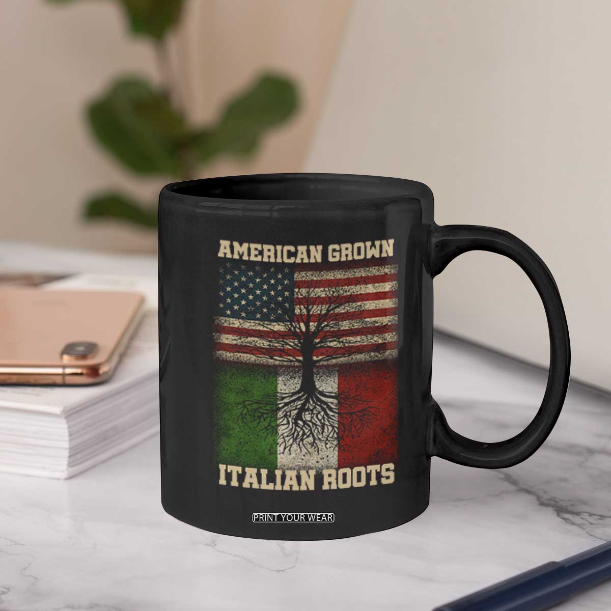 American Grown Italian Roots Coffee Mug USA Italy Flag Family Tree Italian TS10 Print Your Wear