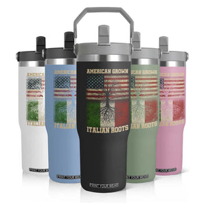 American Grown Italian Roots Flip Straw Tumbler USA Italy Flag Family Tree Italian TS10 Print Your Wear