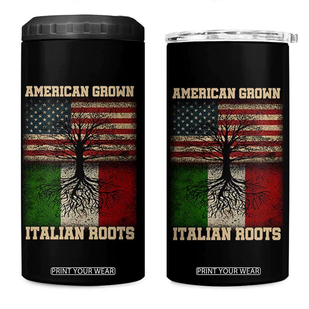 American Grown Italian Roots 4 in 1 Can Cooler Tumbler USA Italy Flag Family Tree Italian TS10 One Size: 16 oz Black Print Your Wear