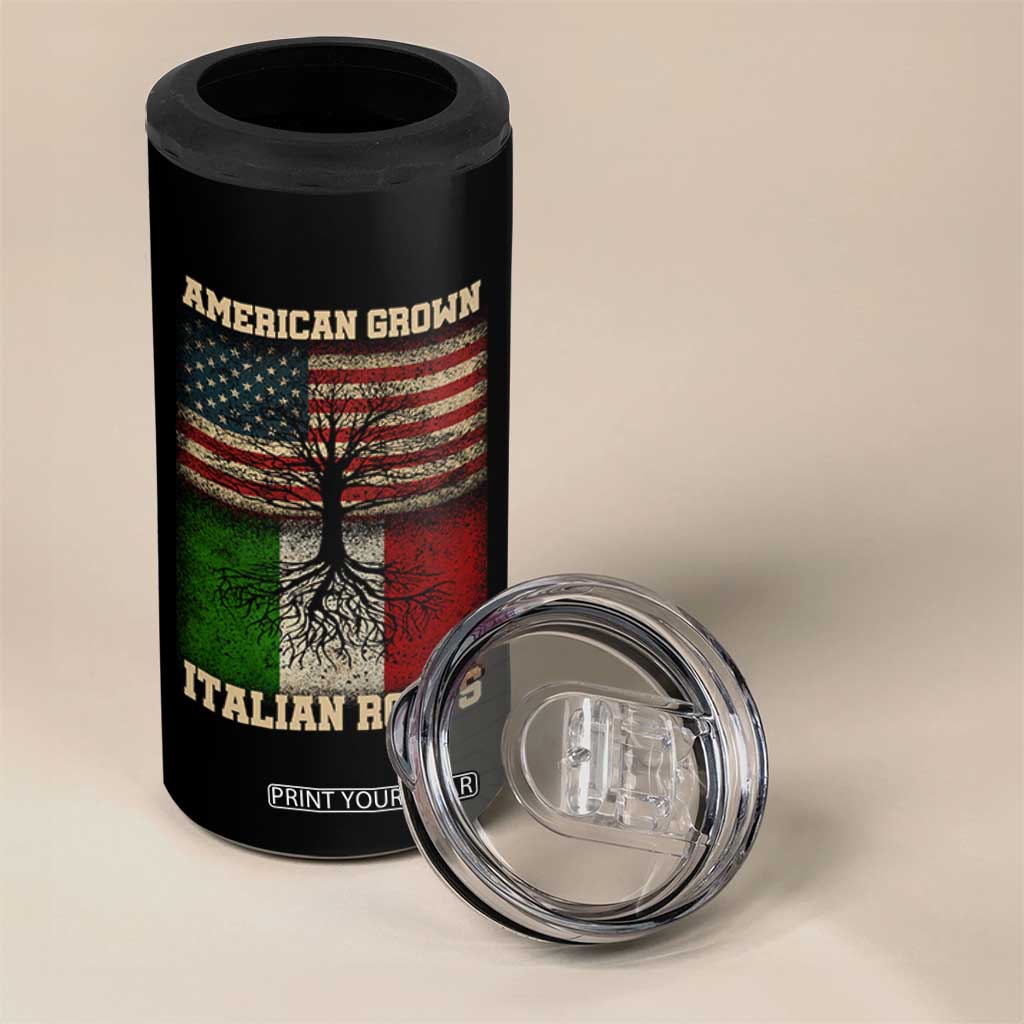 American Grown Italian Roots 4 in 1 Can Cooler Tumbler USA Italy Flag Family Tree Italian TS10 Print Your Wear