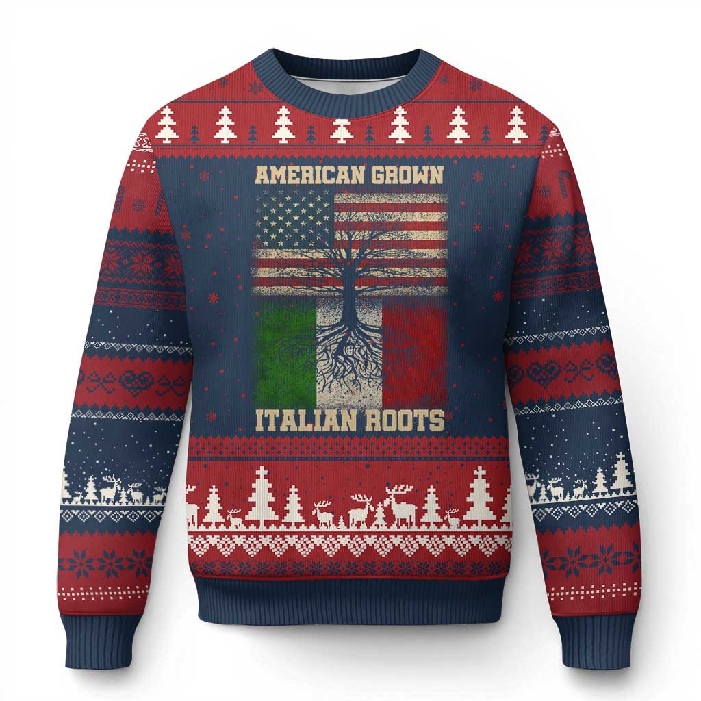 American Grown Italian Roots Ugly Christmas Sweater USA Italy Flag Family Tree Italian TS10 Navy Red Print Your Wear