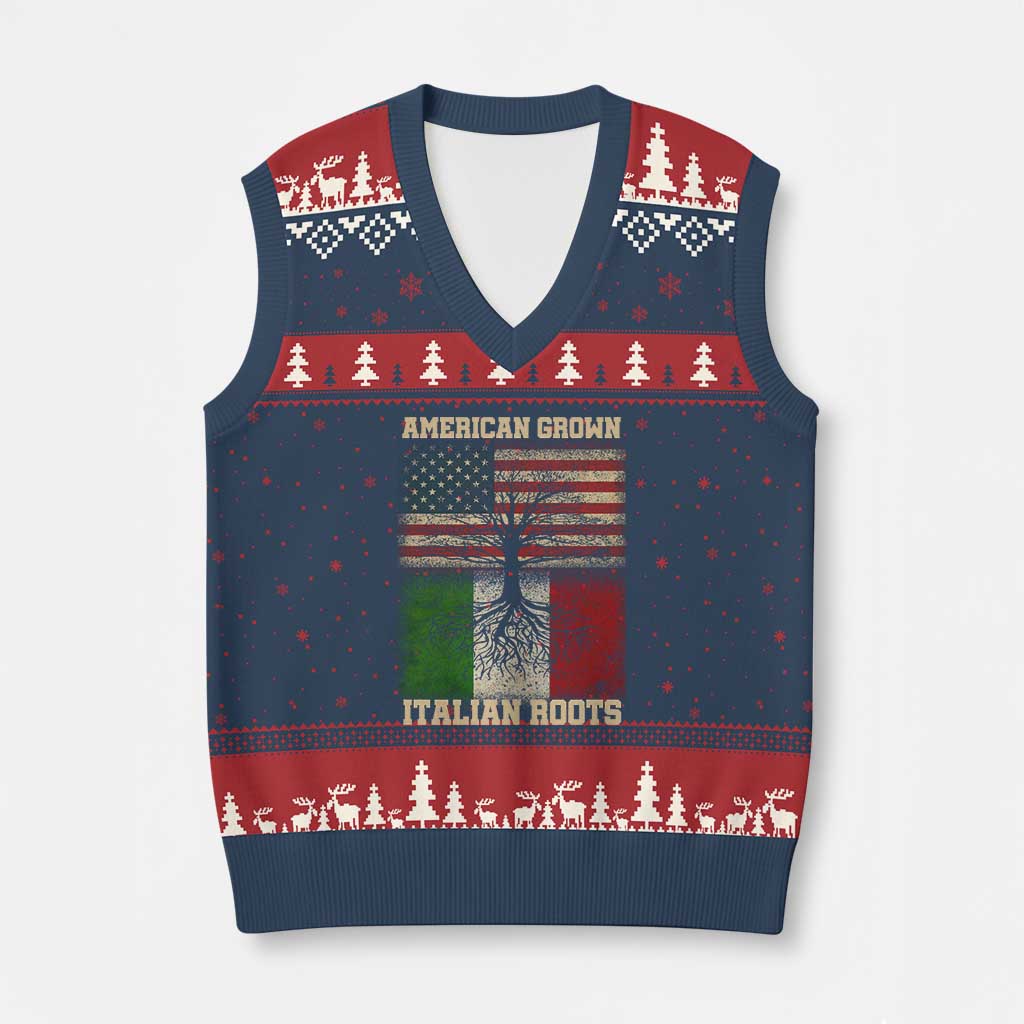 American Grown Italian Roots V-Neck Knit Sweater Vest USA Italy Flag Family Tree Italian TS10 Navy Red Print Your Wear