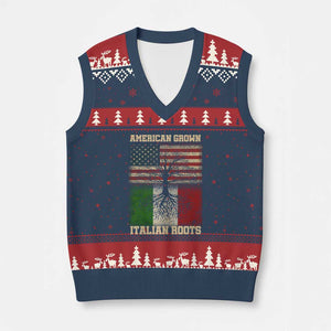 American Grown Italian Roots V-Neck Knit Sweater Vest USA Italy Flag Family Tree Italian TS10 Navy Red Print Your Wear