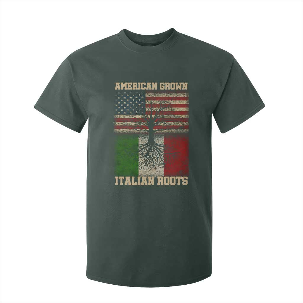 American Grown Italian Roots T Shirt For Kid USA Italy Flag Family Tree Italian TS10 Dark Forest Green Print Your Wear