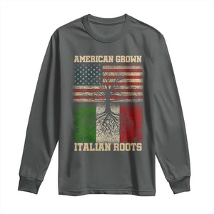 American Grown Italian Roots Long Sleeve Shirt USA Italy Flag Family Tree Italian TS10 Dark Heather Print Your Wear