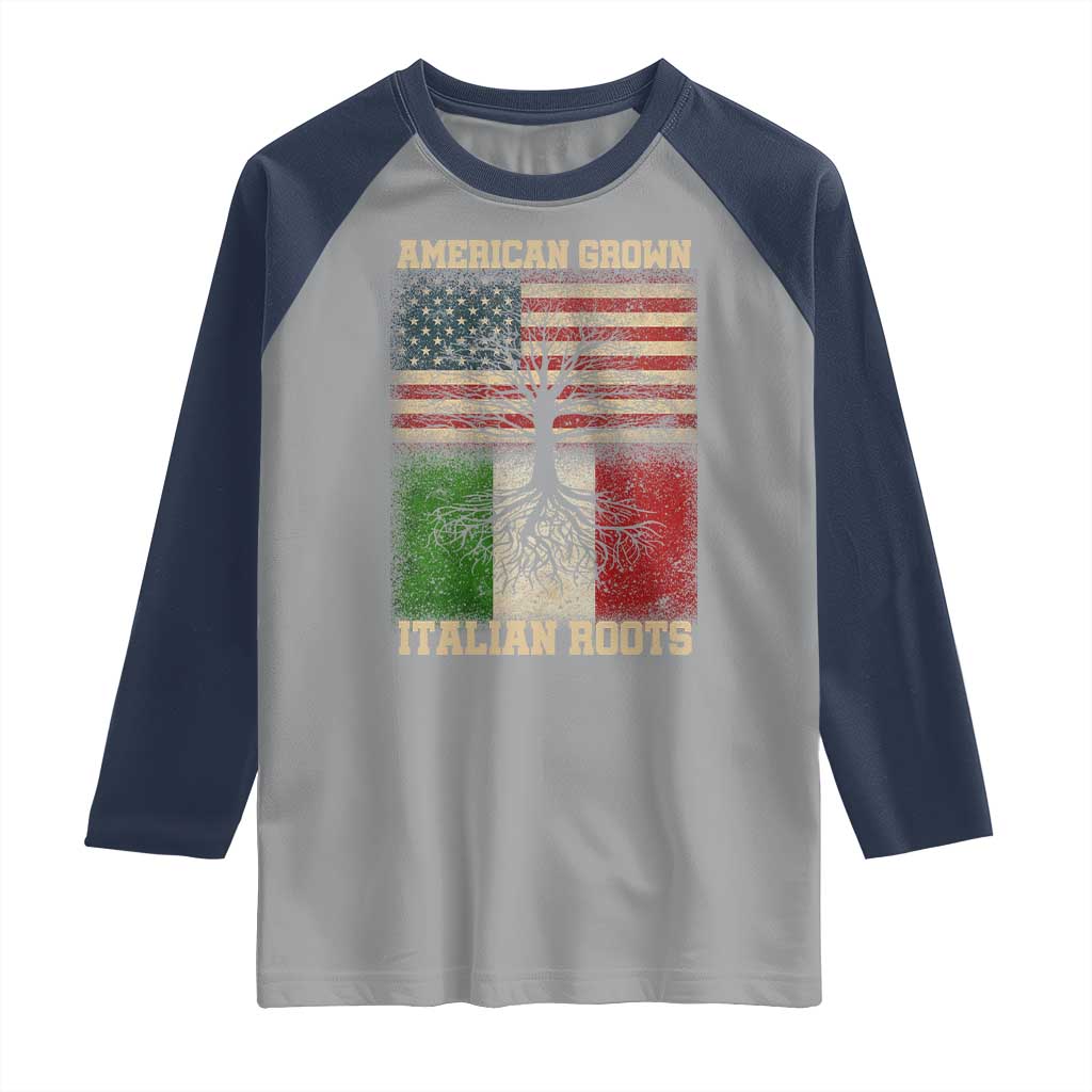 American Grown Italian Roots Raglan Shirt USA Italy Flag Family Tree Italian TS10 Sport Gray Navy Print Your Wear