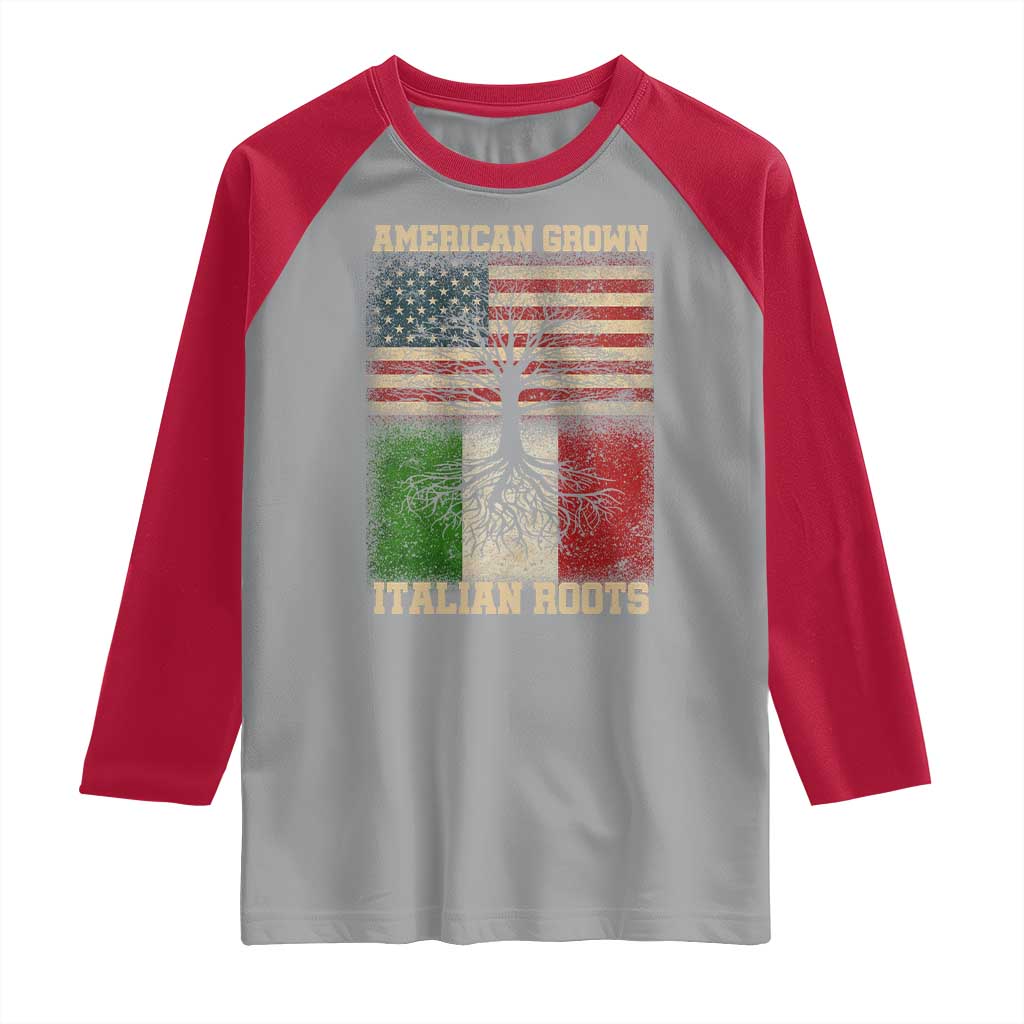 American Grown Italian Roots Raglan Shirt USA Italy Flag Family Tree Italian TS10 Sport Gray Red Print Your Wear