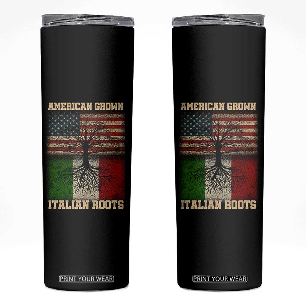 American Grown Italian Roots Skinny Tumbler USA Italy Flag Family Tree Italian TS10 Black Print Your Wear