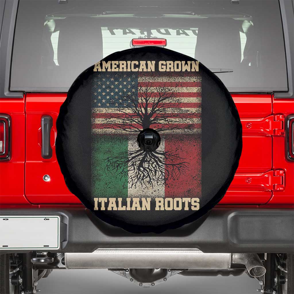 American Grown Italian Roots Spare Tire Cover USA Italy Flag Family Tree Italian TS10 Black Print Your Wear