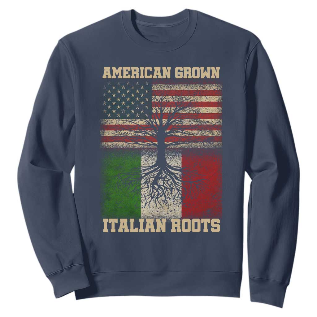 American Grown Italian Roots Sweatshirt USA Italy Flag Family Tree Italian TS10 Navy Print Your Wear