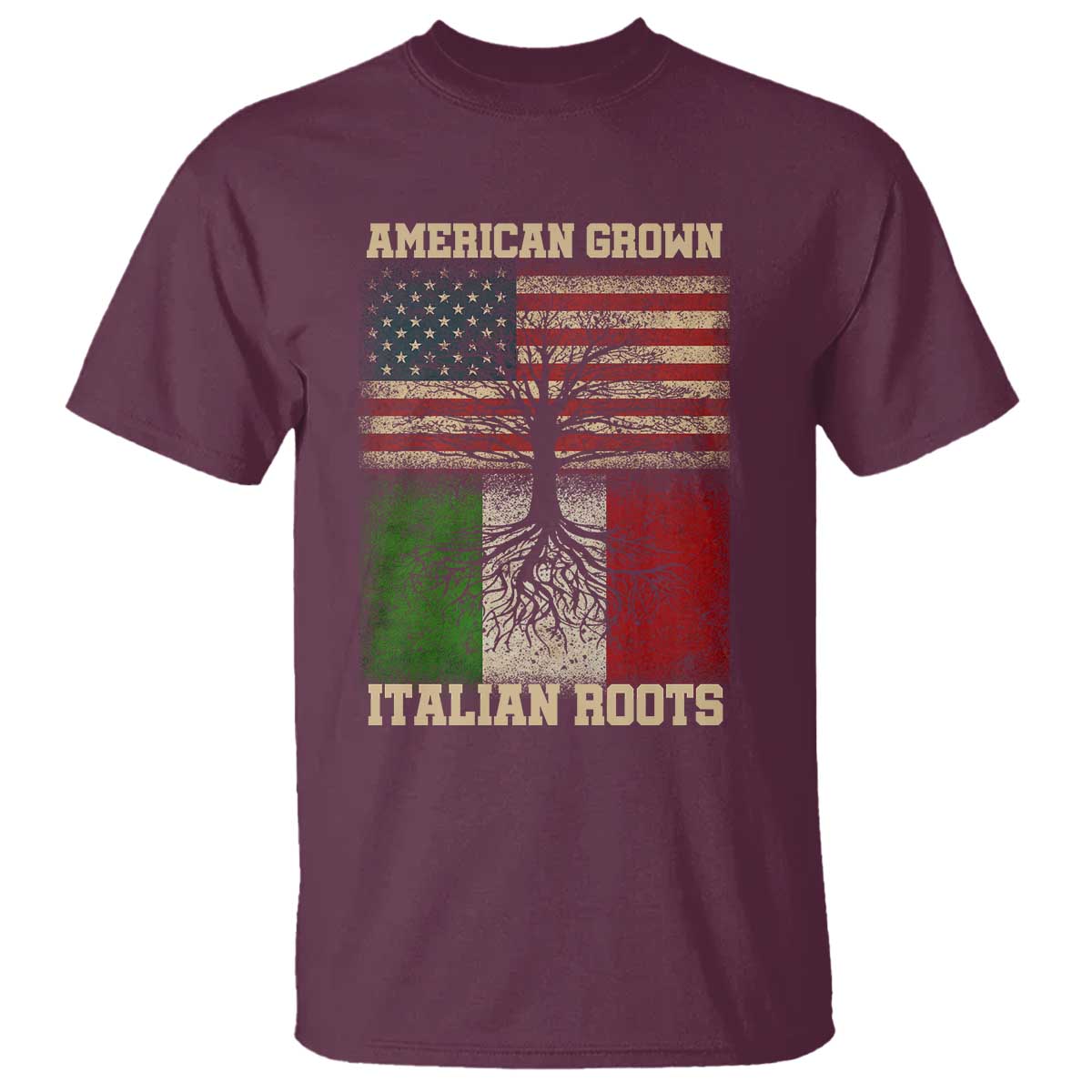 American Grown Italian Roots T Shirt USA Italy Flag Family Tree Italian TS10 Maroon Print Your Wear