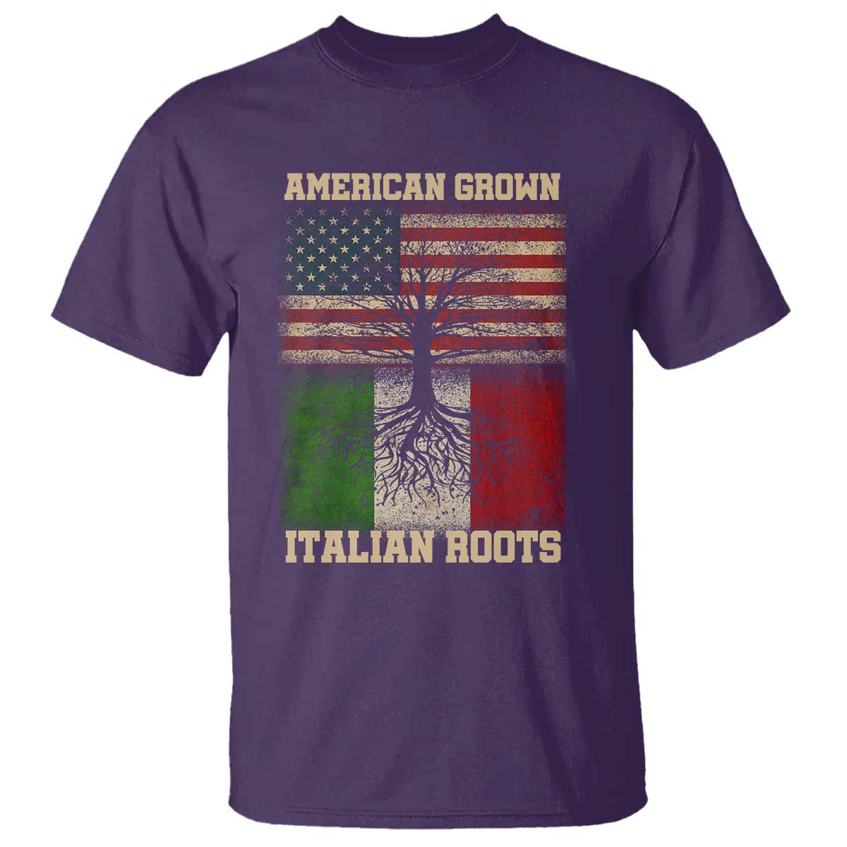 American Grown Italian Roots T Shirt USA Italy Flag Family Tree Italian TS10 Purple Print Your Wear