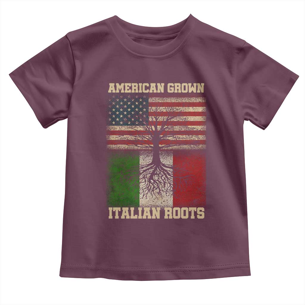 American Grown Italian Roots Toddler T Shirt USA Italy Flag Family Tree Italian TS10 Maroon Print Your Wear