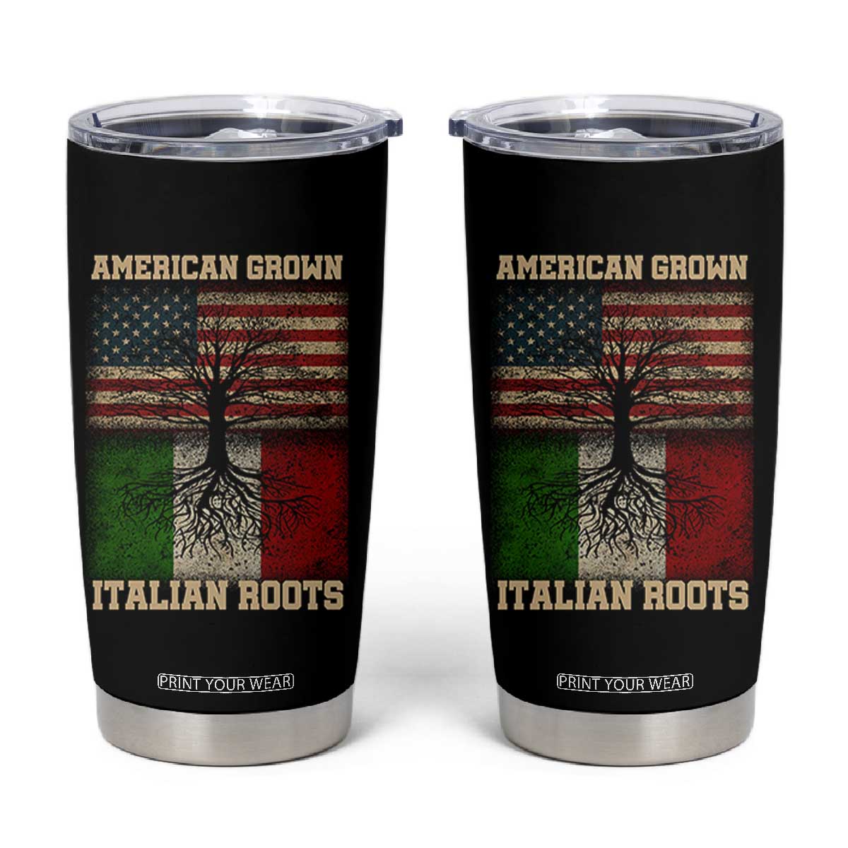 American Grown Italian Roots Tumbler Cup USA Italy Flag Family Tree Italian TS10 Black Print Your Wear