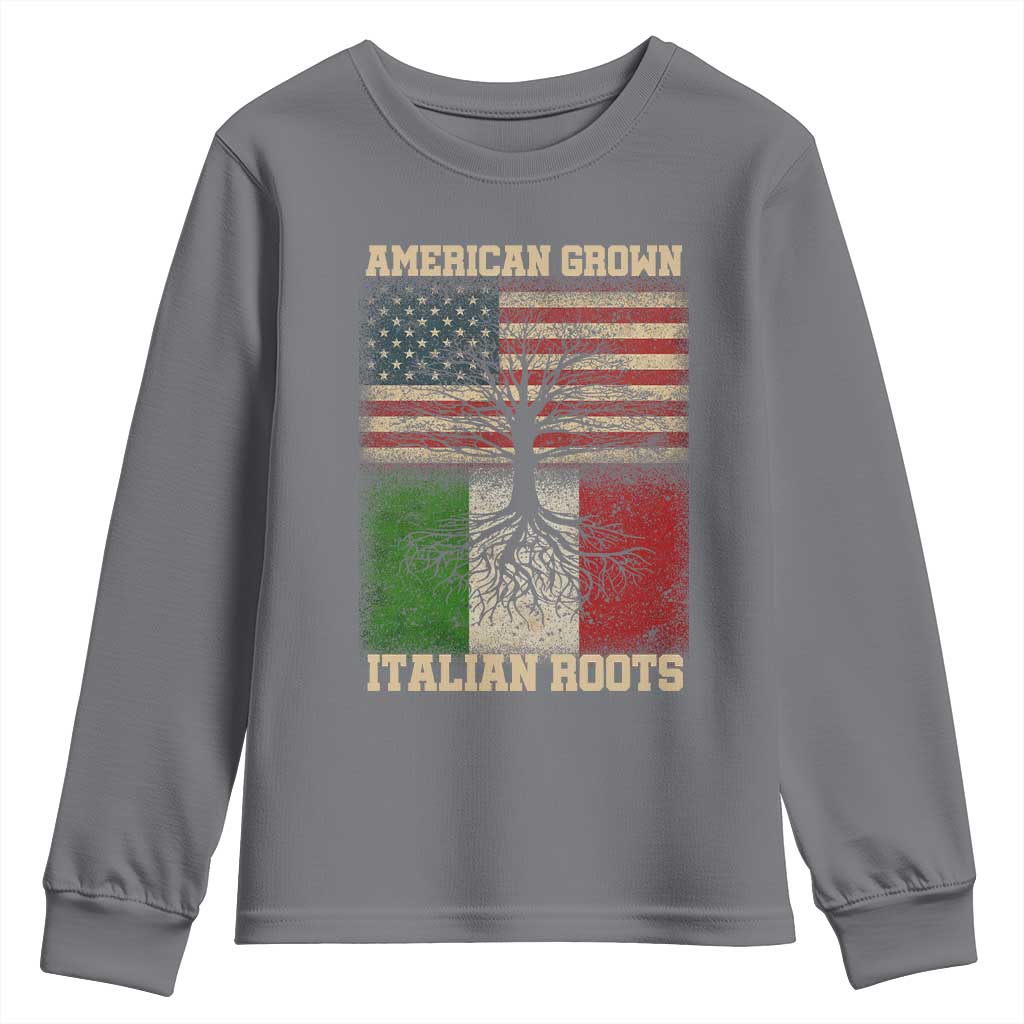 American Grown Italian Roots Youth Sweatshirt USA Italy Flag Family Tree Italian TS10 Charcoal Print Your Wear