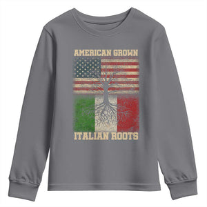 American Grown Italian Roots Youth Sweatshirt USA Italy Flag Family Tree Italian TS10 Charcoal Print Your Wear